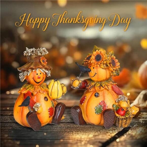 Polystone Table Decor Seasonal Fall Harvest Statue Pumpkin People - Picture 4 of 8